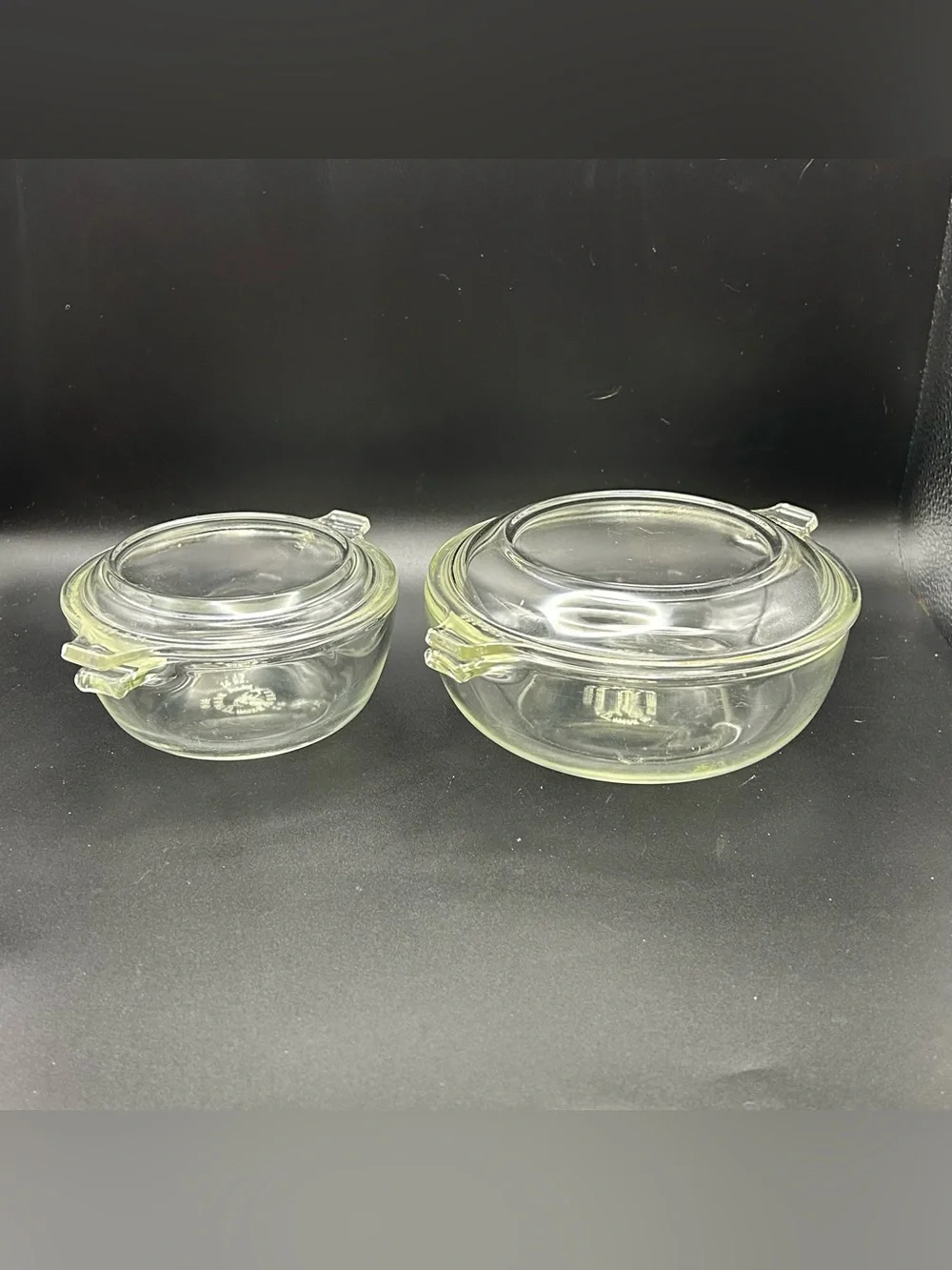 Vintage PYREX 10oz 018 & 20oz 019 Glass Casserole Dish Bowl’s w/Lids. Set Of 2.